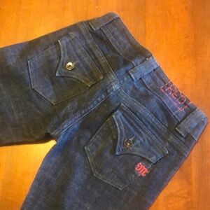 Miss Me Women's Boot Cut Jeans - Dark Blue with Red Accents